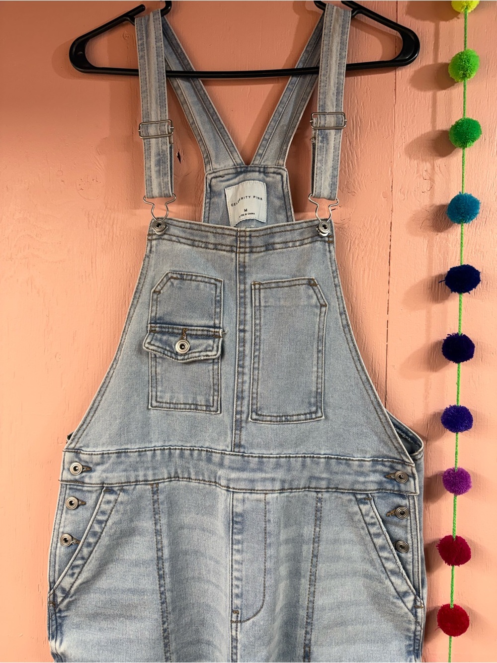 Celebrity Pink Faded Light Blue Denim Overalls